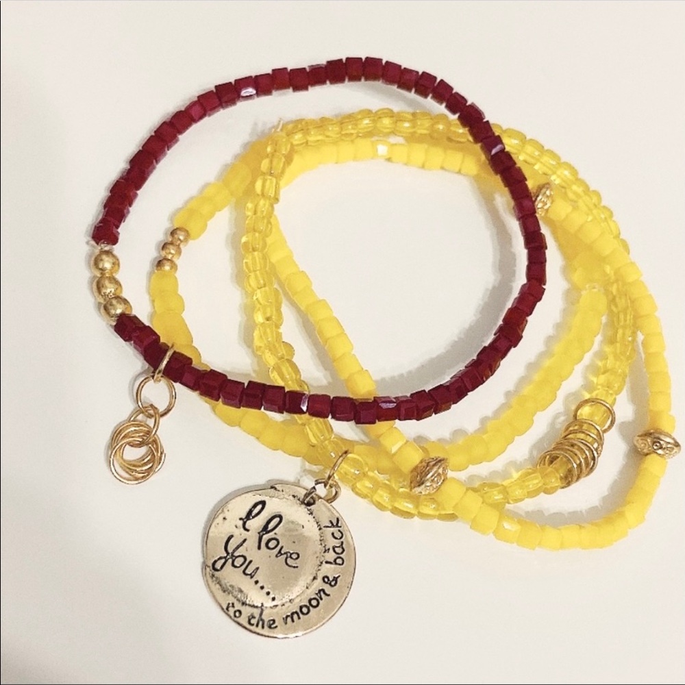 Handmade Square Gold Tone Beads Yellow Red Boho Elastic Bracelets Gift One Size